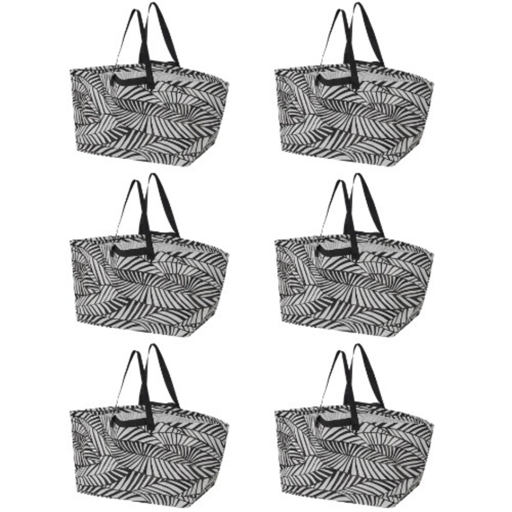 Lot of 6 IKEA SLUKIS Extra Large Storage Bags Black White Leaf‎ Pattern Tote